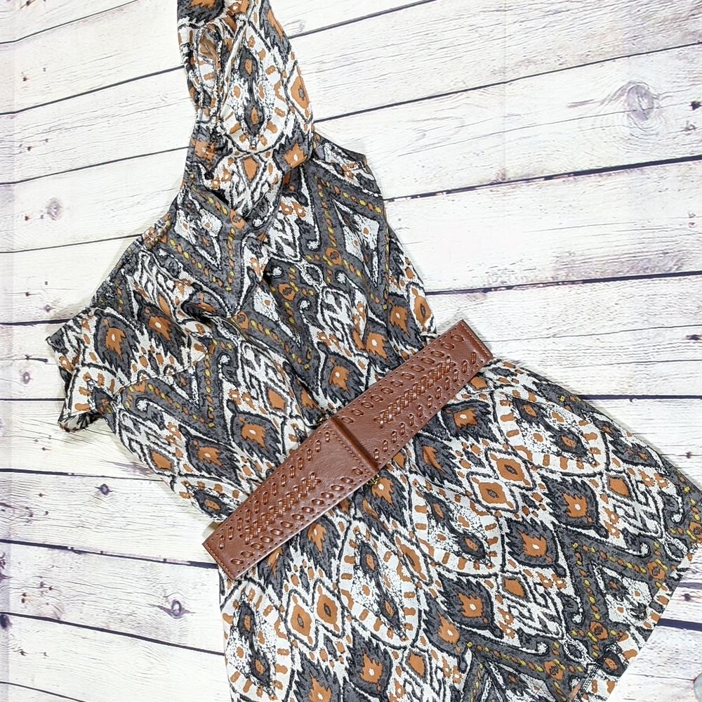 Mind Code Orange Gray One Shoulder Romper Medium - image 1